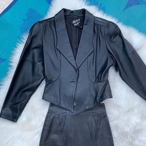 🖤🖤VINTAGE TANNERY WEST BLACK LEATHER COAT N SKIRT OUTFIT 1984🖤🖤